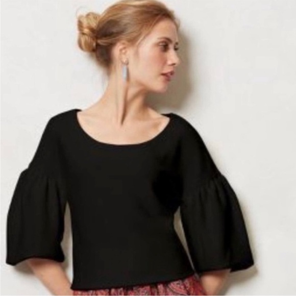 Anthropologie Black Puff Sleeve Top - Picture 2 of 8